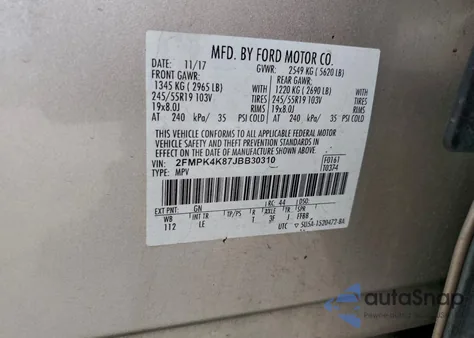 2018 Ford Edge Titanium z USA, uszkodzony, nr VIN 2FMPK4K87JBB30310